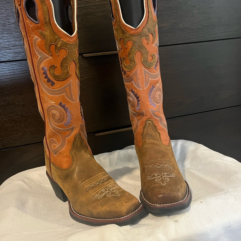 Tony Lama Women's Heeled Boots - Brown and Orange